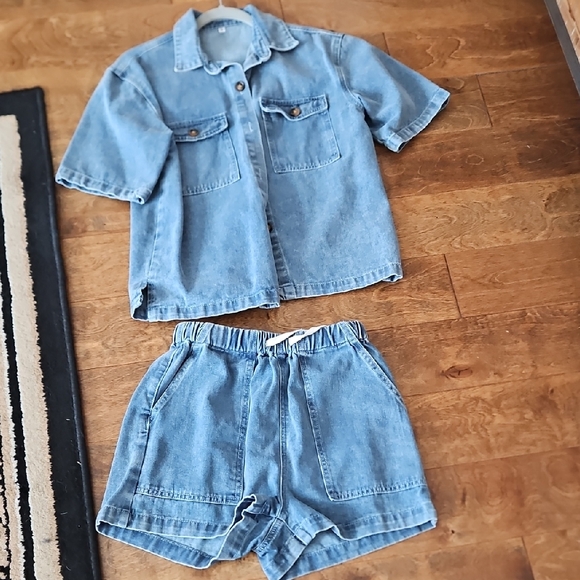 Pants - Denim Shirt and Shorts Set